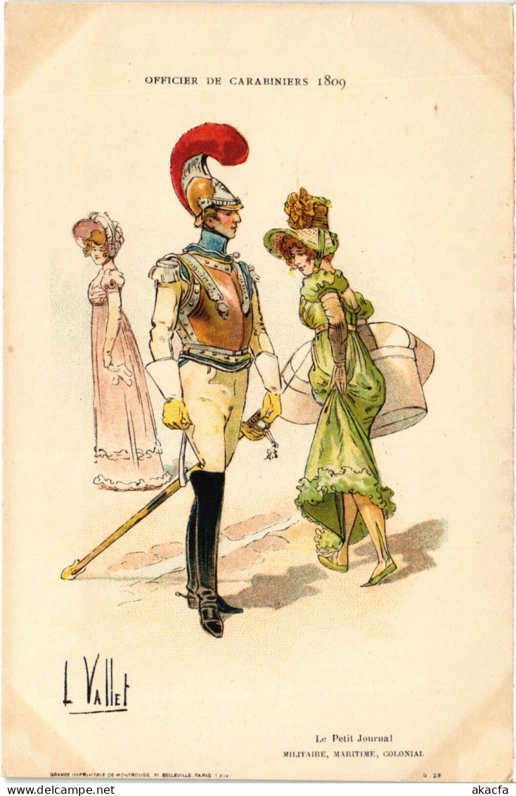 PC ARTIST SIGNED, L. VALLET,OFFICIER DE CARABINIERS, Vintage Postcard (b51368) - Vallet, L.