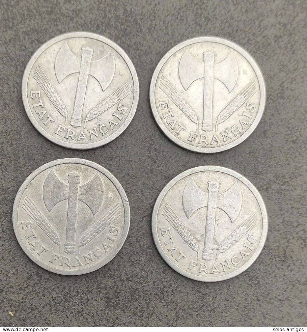 LOT DE 4 PIECES DE 2 FRANC ETAT FRANCAIS 1943 - 2 Francs