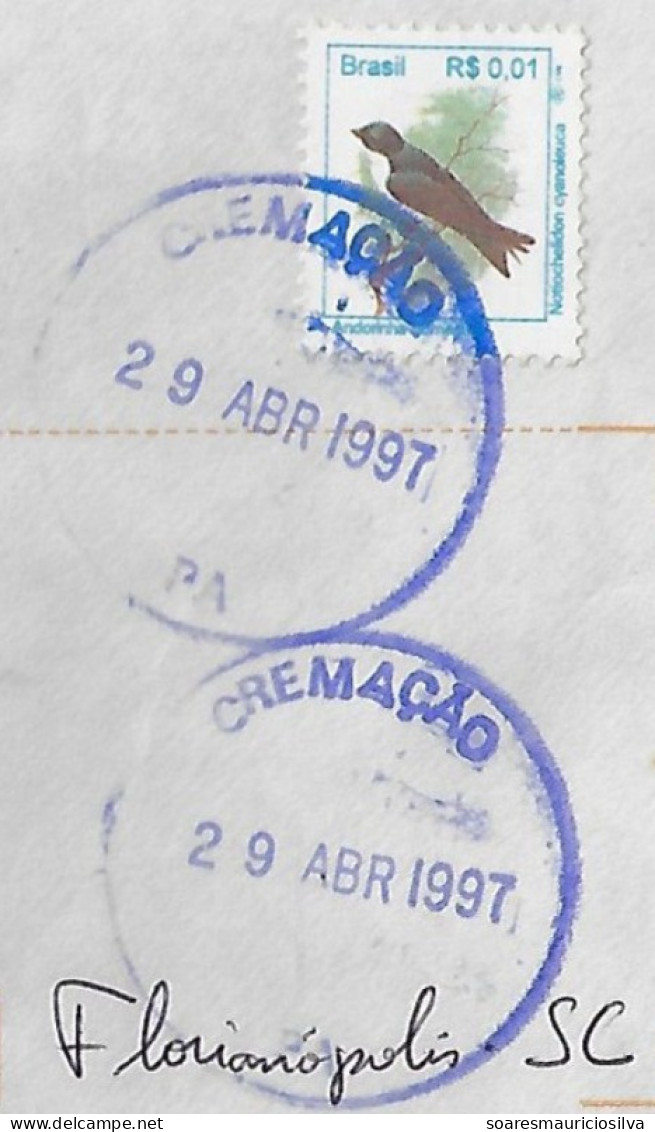 Brazil 1997 Cover Postage Rate Social Letter 1 Cent Of Real From Belém Cremação Agency To Florianópolis Burning Garbage - Brieven En Documenten