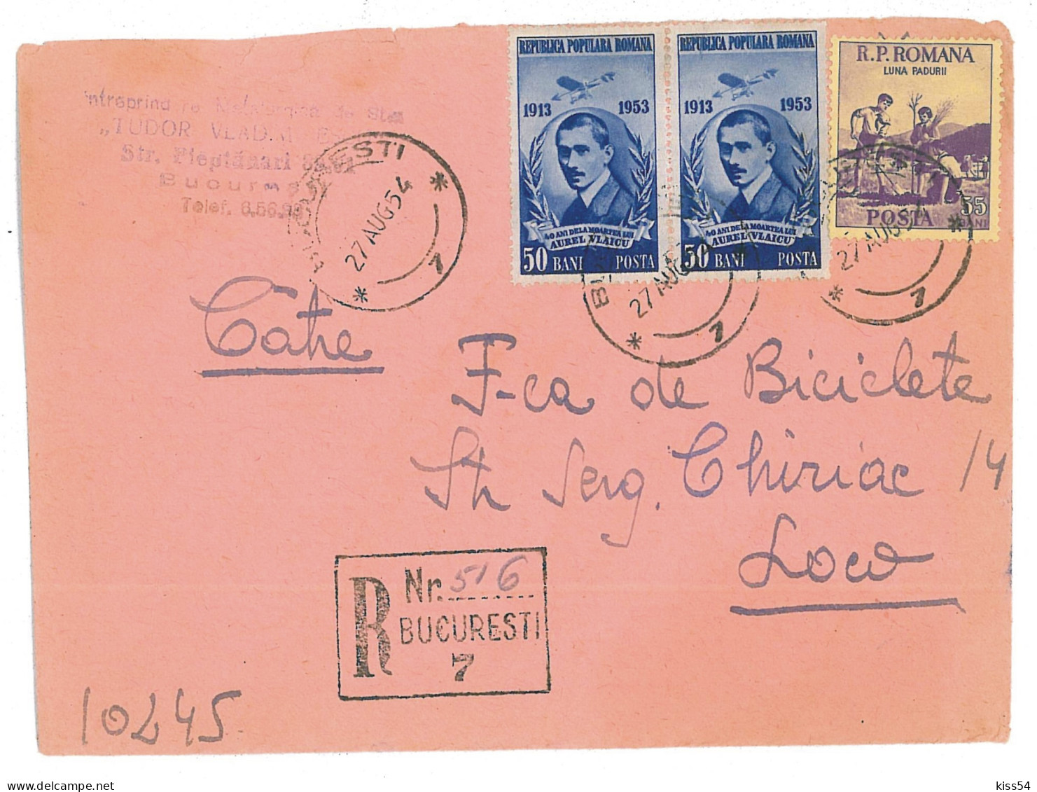 CIP 12 - 191-a Bucuresti, REGISTERED Cover - 1954 - Cartas & Documentos