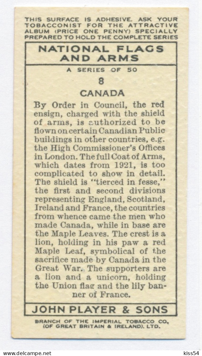 FL 16 - 8-a CANADA National Flag & Emblem, Imperial Tabacco - 67/36 Mm - Articoli Pubblicitari