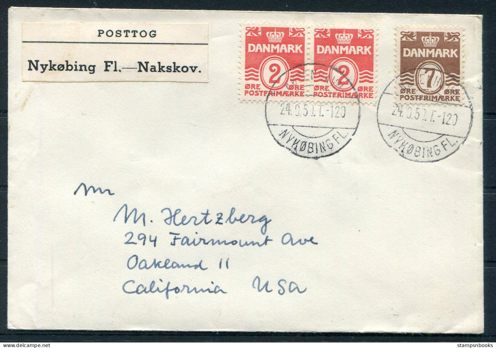 1950 Denmark Posttog Railway Cover Nykobing Fl. / Nakskov - Covers & Documents