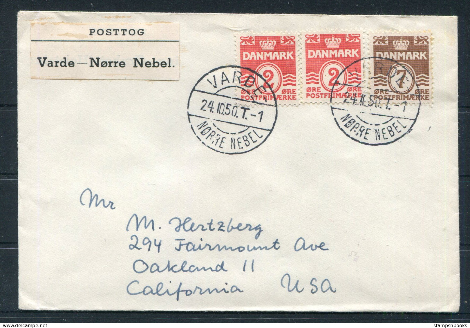 1950 Denmark Posttog Railway Cover Varde / Norre Nebel - Cartas & Documentos