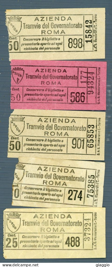 °°° Biglietti N. 5671 - Tranvie Del Governatorato Di Roma - 5 Pezzi °°° - Andere & Zonder Classificatie