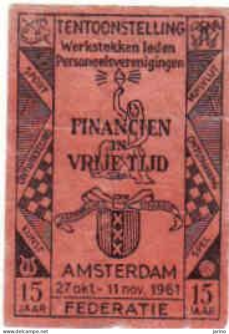 Dutch Matchbox Label 1961, Amsterdam,Tentoonstelling Financien In Vrije Tijd, Holland, Netherlands - Boites D'allumettes - Etiquettes