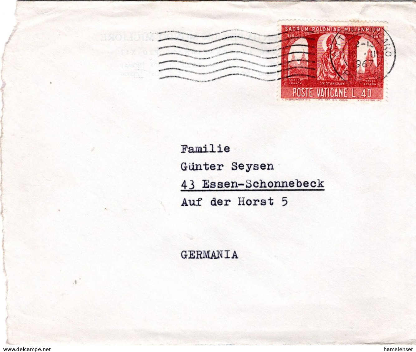74941 - Vatikan - 1967 - 40L Polen EF A Bf CITTA DEL VATICANO -> Westdeutschland - Covers & Documents