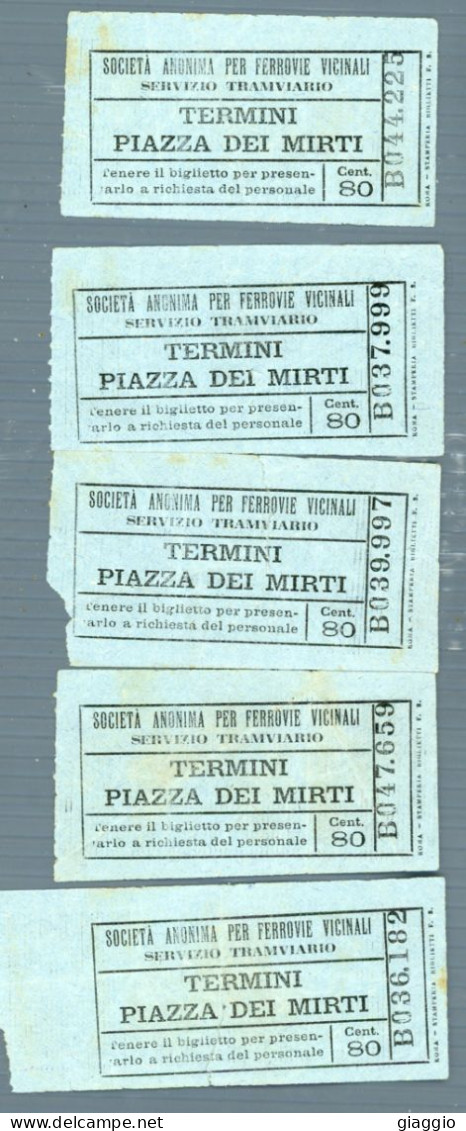 °°° Biglietti N. 5674 - Società Anonima Per Ferrovie Vicinali Servizio Termini - Piazza Dei Mirti 5 Pezzi °°° - Other & Unclassified