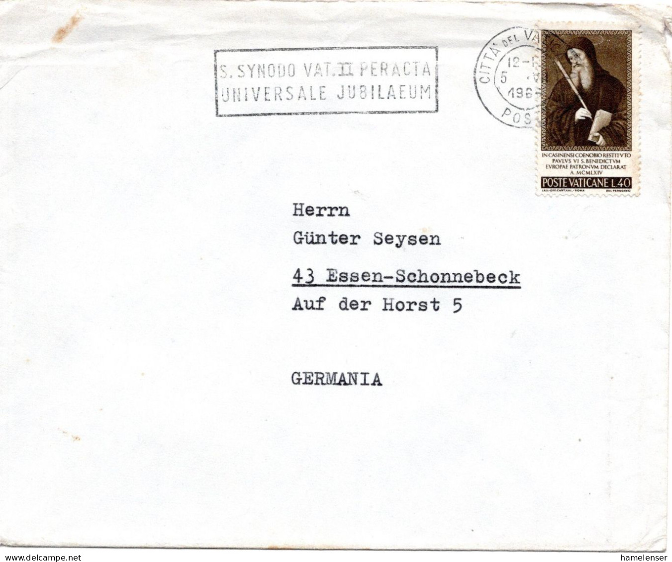 74942 - Vatikan - 1966 - 40L Nursia EF A Bf CITTA DEL VATICANO - ... -> Westdeutschland - Covers & Documents