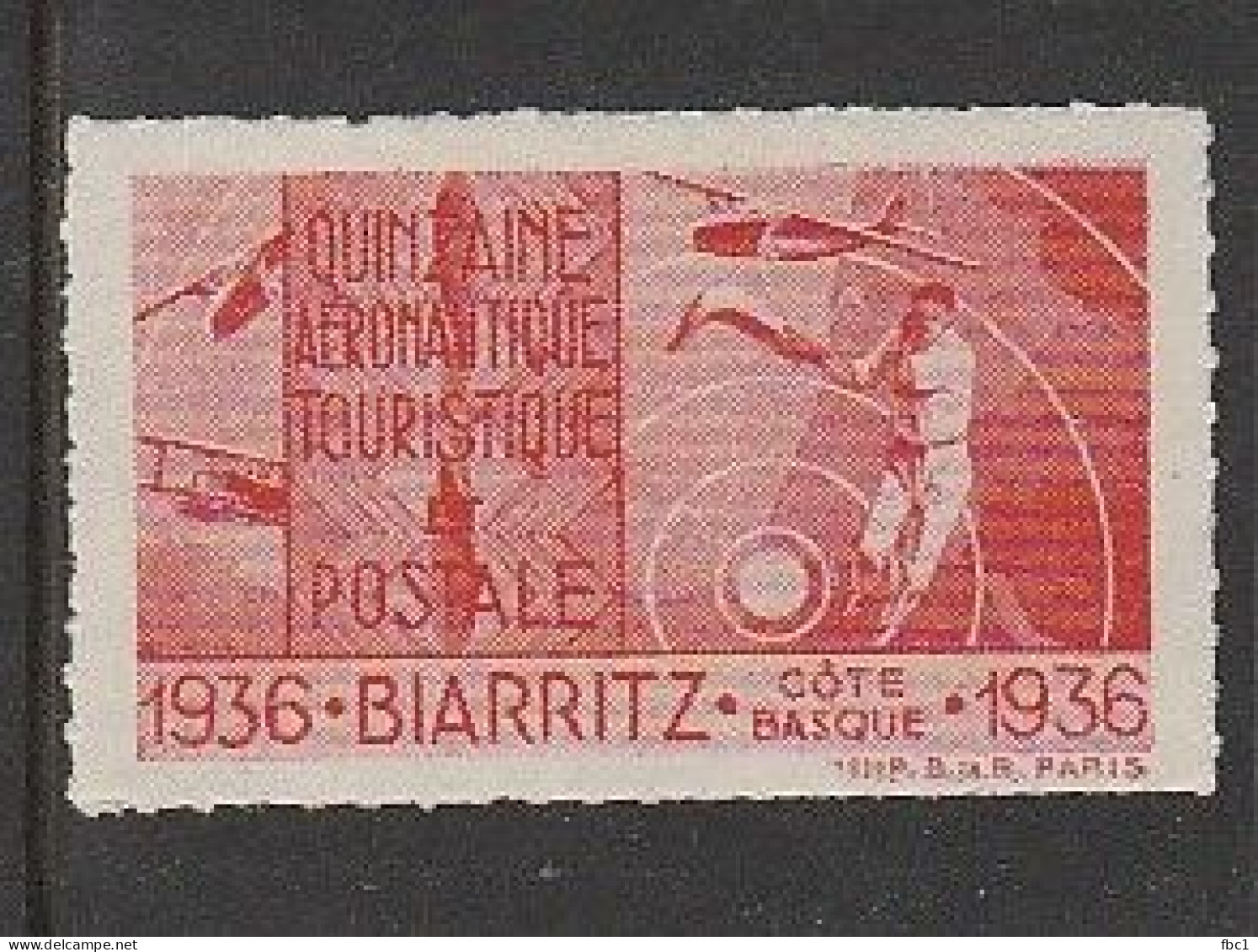 Vignette Biarritz Quinzaine Aéronautique Touristique Et Postale 1936 - Aviation