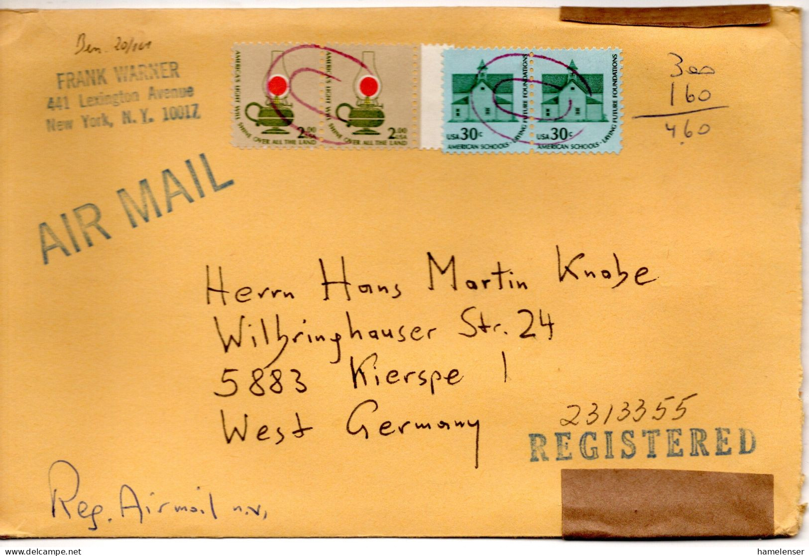 74946 - USA - 1981 - 2@$2 Lampe MiF A R-LpBf NEW YORK -> Westdeutschland - Briefe U. Dokumente