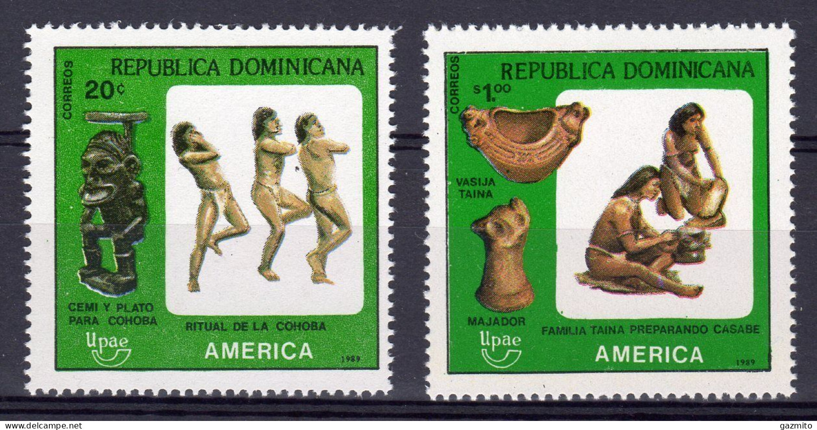 Dominicana 1989, UPAEP, Pre Colombian Artfacts, 2val - American Indians