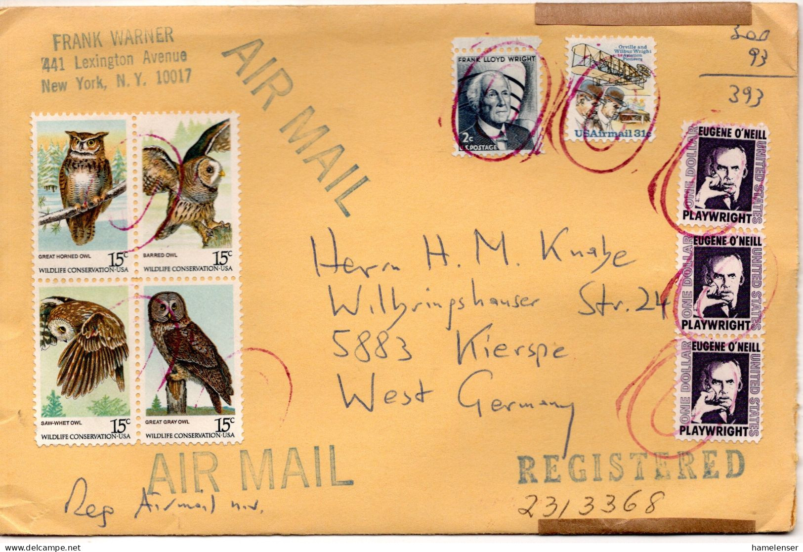 74948 - USA - 1978 - 3@$1 O'Neill MiF A R-LpBf NEW YORK -> Westdeutschland - Cartas & Documentos