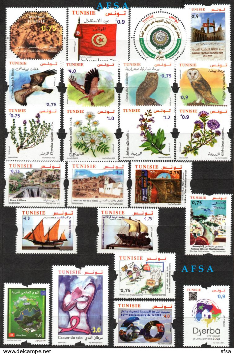 Tunisie 2022-Année Complète (45 Valeurs +3 Bloc-feuillets) Neufs **-2 Images //Tunisia Full Year 2022- 45 Values +3 MS - Collections (sans Albums)