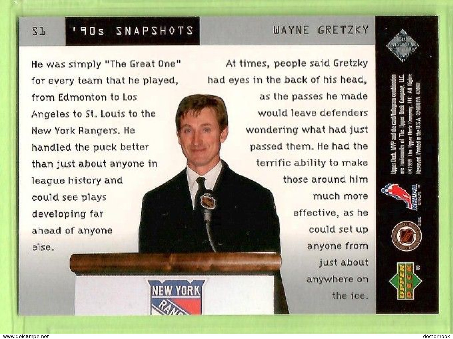 WAYNE GRETZKY---UPPER DECK "MVP---'90's SNAPSHOTS" 1999 (NHL--4-1) - 1990-1999