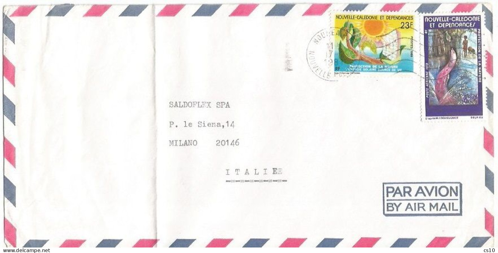 Noevelle-Caledonie Commerce Lettre Avion Noumea 17feb1981 X Italie Avec Faune F.42 + Nature F.23 Protection - Storia Postale