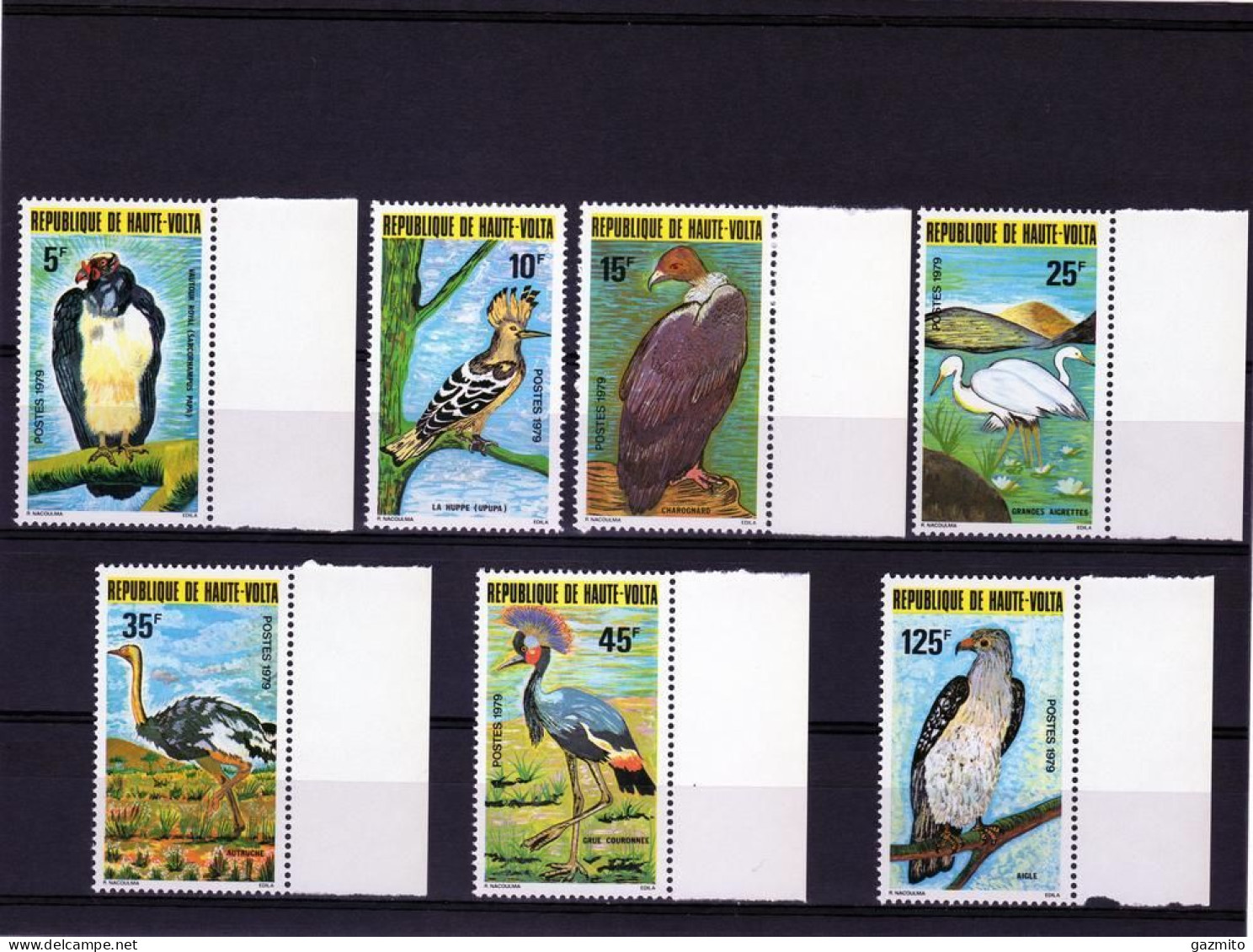 Haute Volta 1979, Birds, Hopoope, Birds Of Prey, 7val - Avestruces