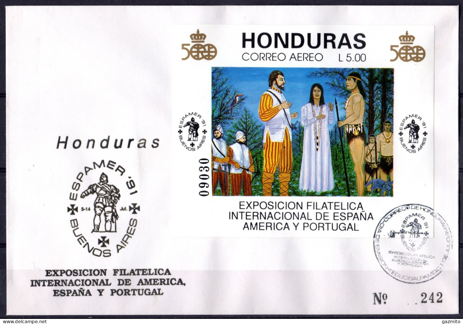 Honduras 1991, Discovery Of America, BF In FDC - Indiens D'Amérique