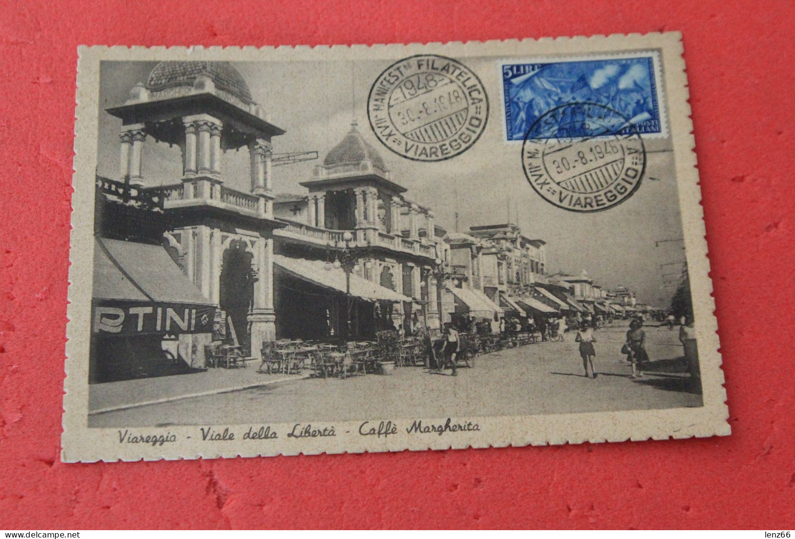 Viareggio Il Caffé Margherita Cartolina Della XVII Manifestazione Filatelica 1948 Isolato Risorgimento - Viareggio