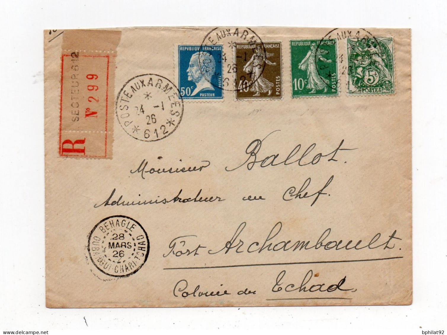 !!! LETTRE RECOMMANDEE DU 14/1/1926 POUR FORT ARCHAMBAULT CACHET POSTE AUX ARMEES 612 (LEVANT) - Cartas & Documentos