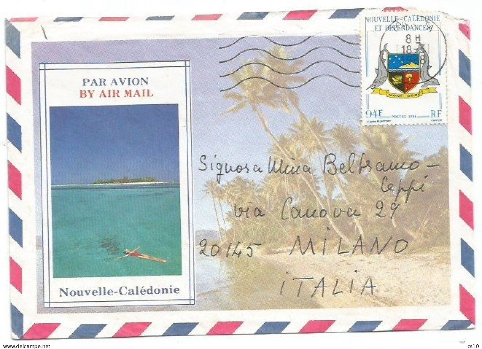 Noevelle-Caledonie Lettre Avion Noumea 18mar1988 X Italie Avec Ecusson Mont Dore F.94 Seul Coat-of-arms - Covers