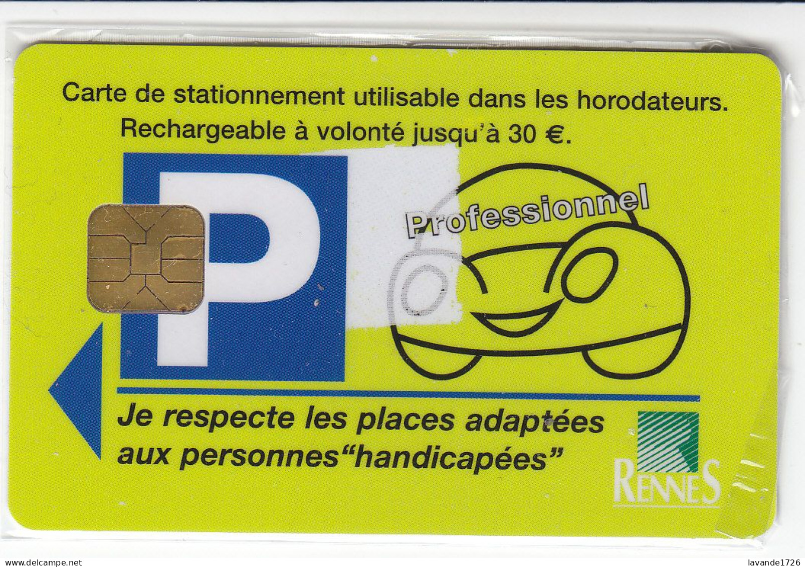 Carte De Stationnement D'horodateur De La Ville De RENNES (variété Carré Blanc à Coté P) - Tarjetas De Estacionamiento (PIAF)