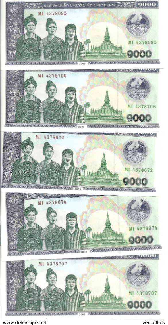 LAOS 1000 KIP 2003 UNC P 32A B ( 5 Billets ) - Laos