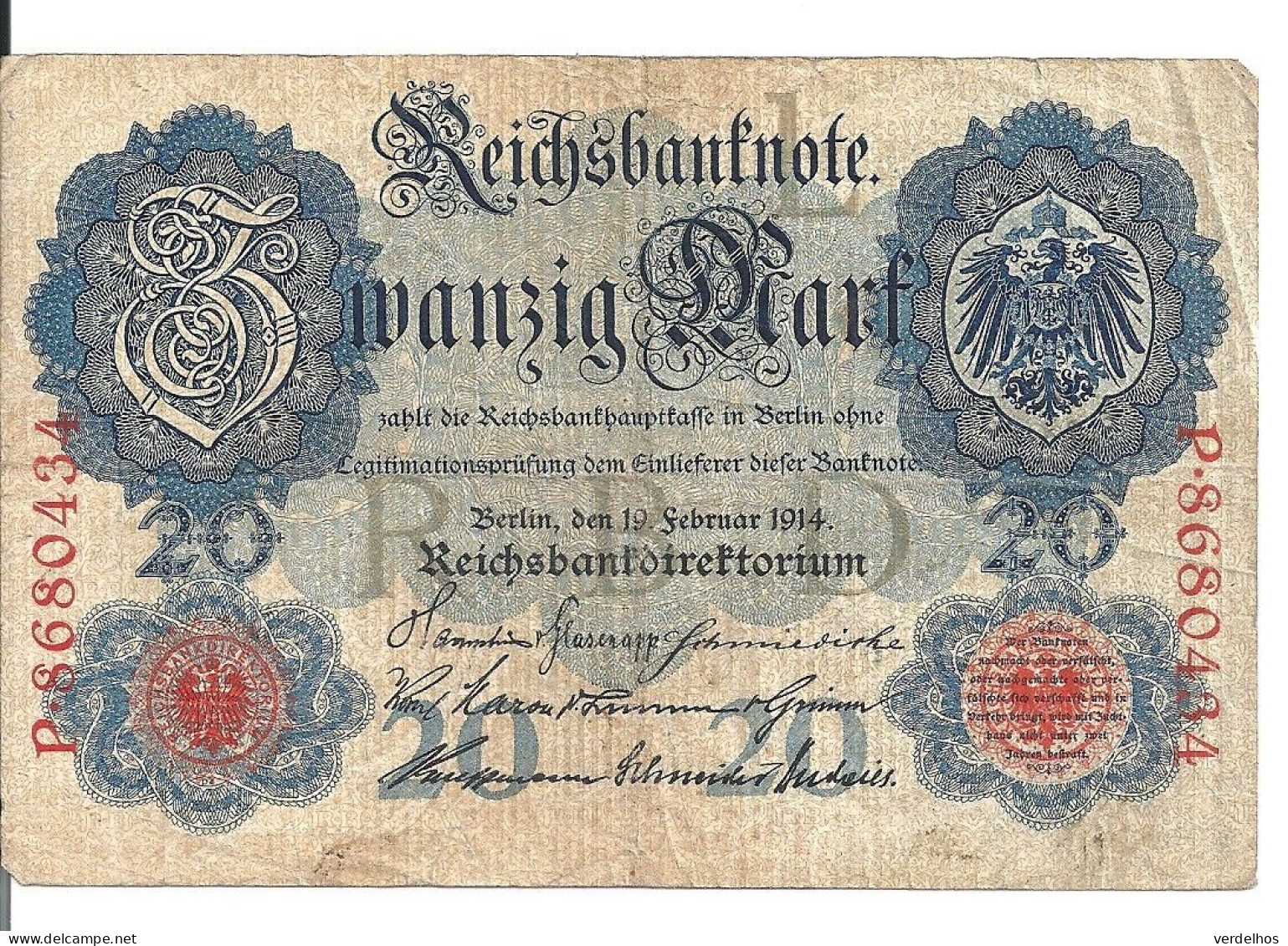 ALLEMAGNE 20 MARK 1914 VF P 46 - 20 Mark