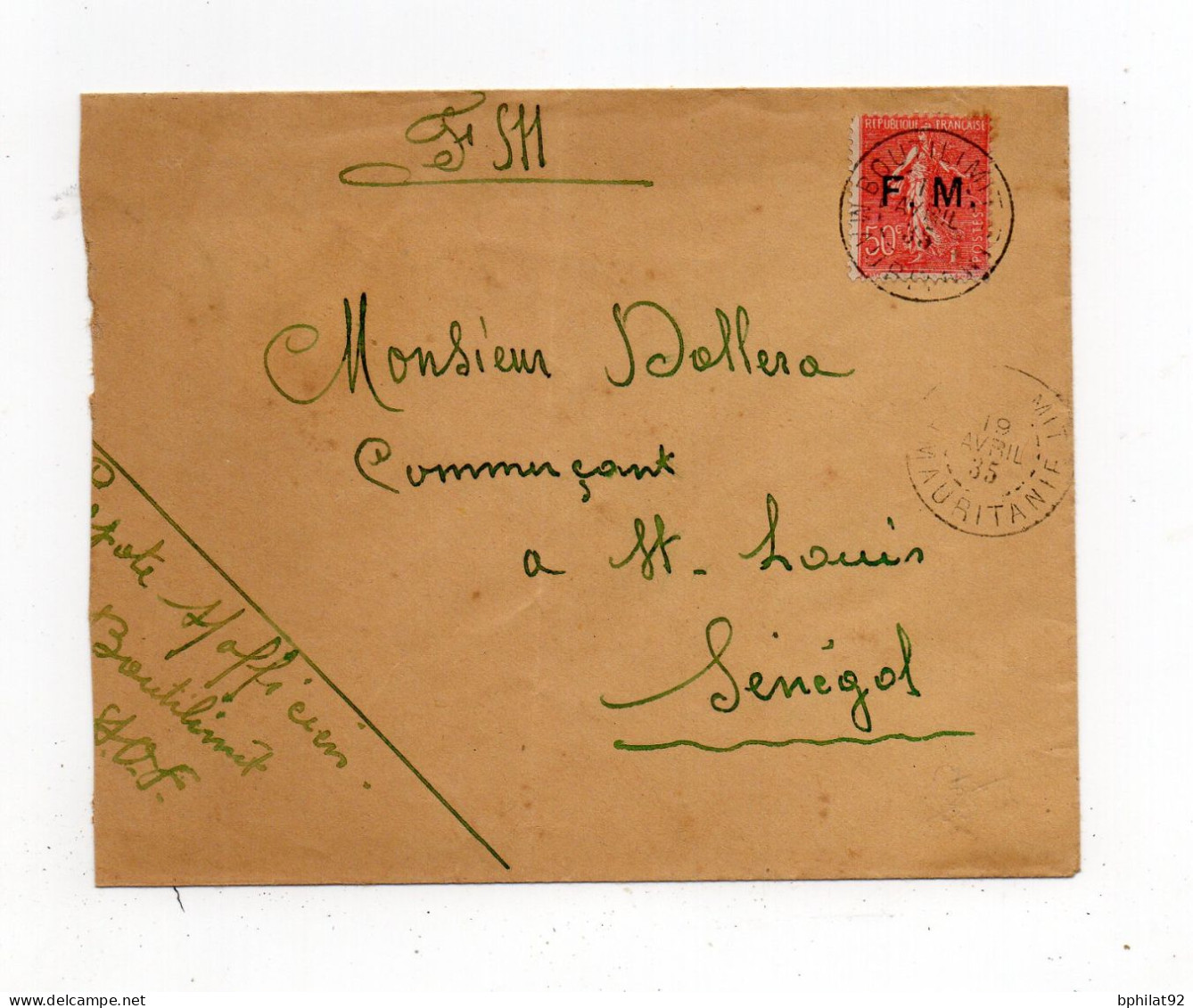 !!! LETTRE EN FRANCHISE MILITAIRE DE BOUTILIMIT (MAURITANIE) DE 1935 POUR ST LOUIS DU SENEGAL - Briefe U. Dokumente