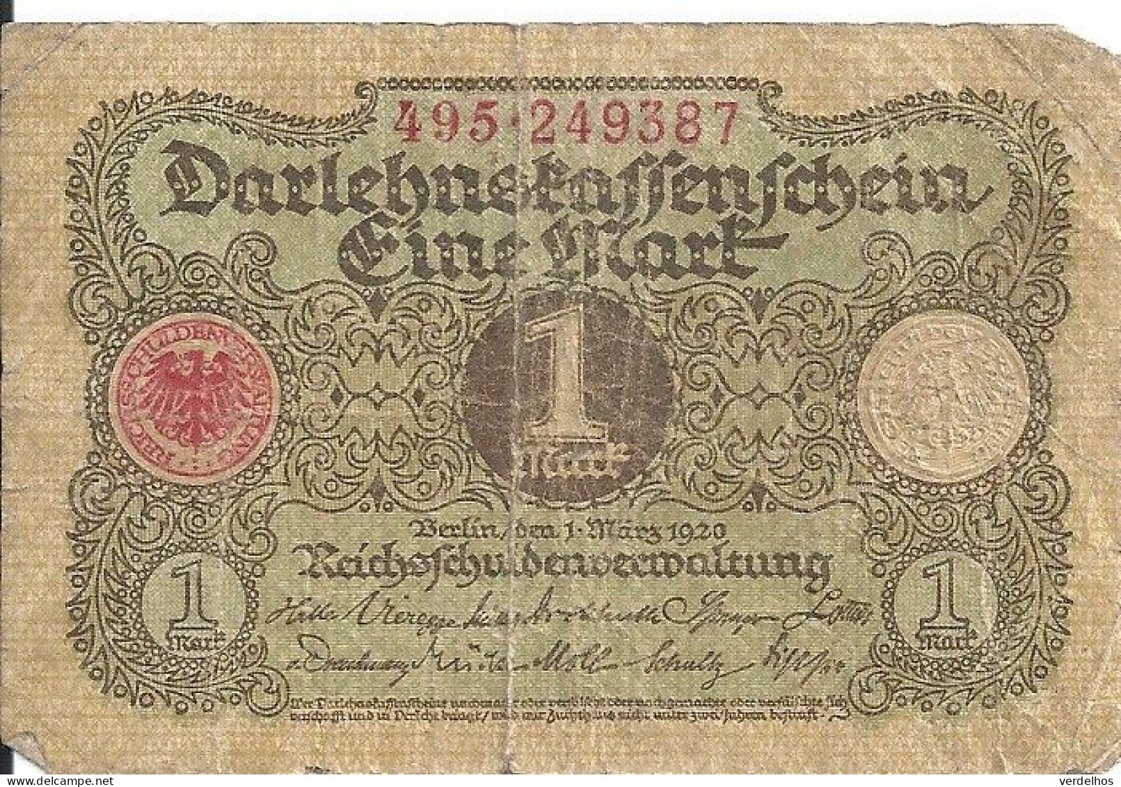 ALLEMAGNE 1 MARK 1920 VF P 58 - 1 Mark