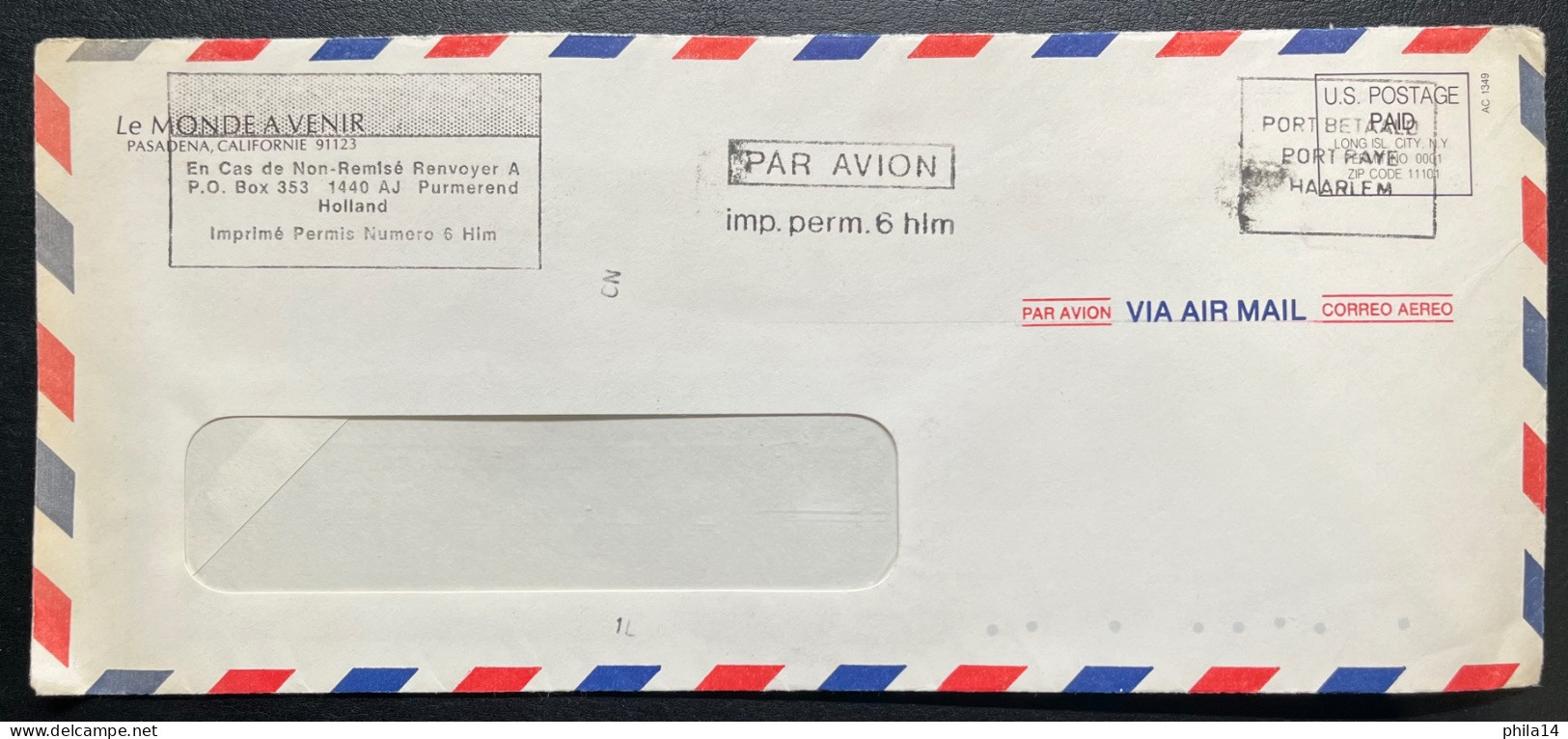 ENVELOPPE USA PORT PAYE POUR HAARLEM HOLLANDE - Covers & Documents