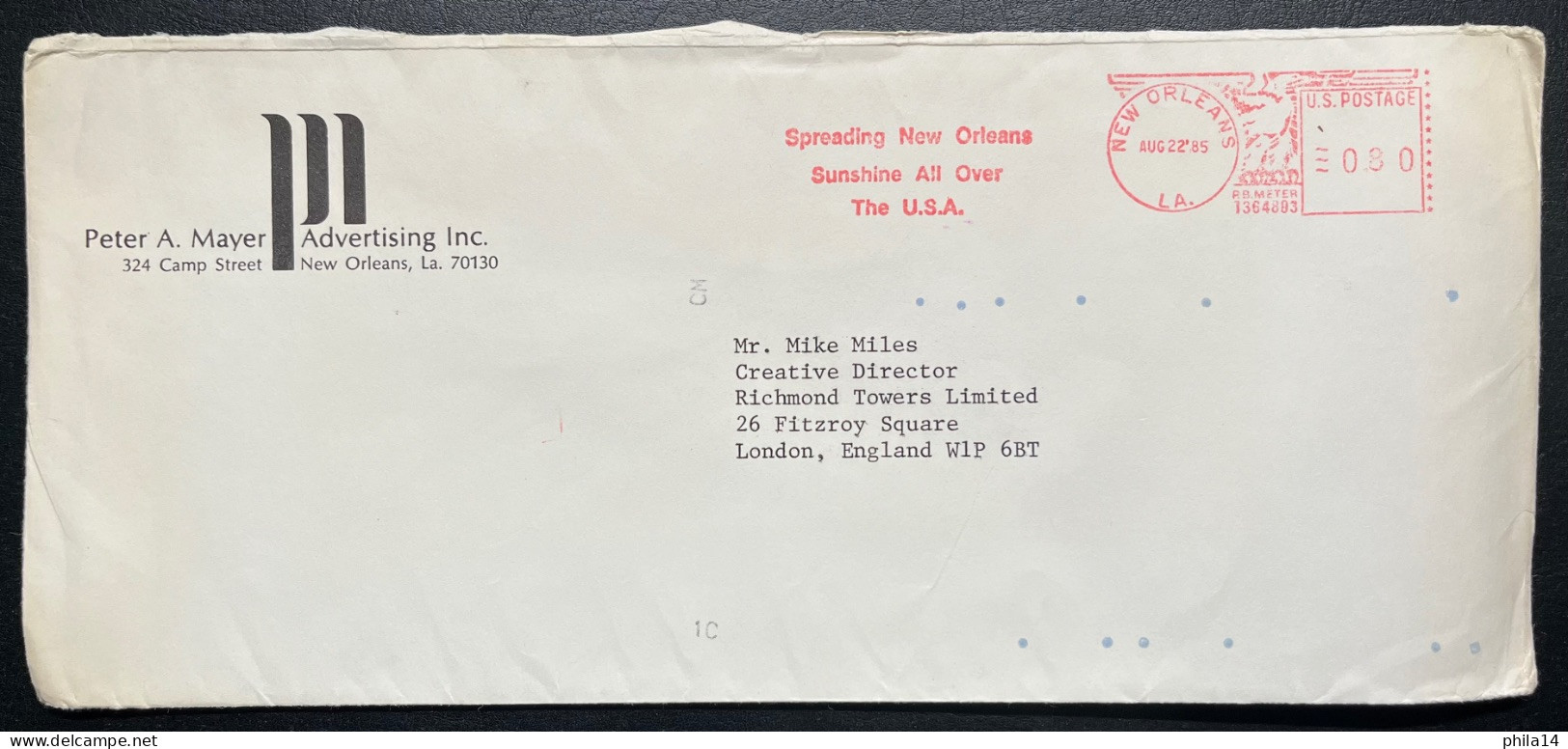 ENVELOPPE USA NEW ORLEANS POUR LONDRES GB 1985 - Lettres & Documents