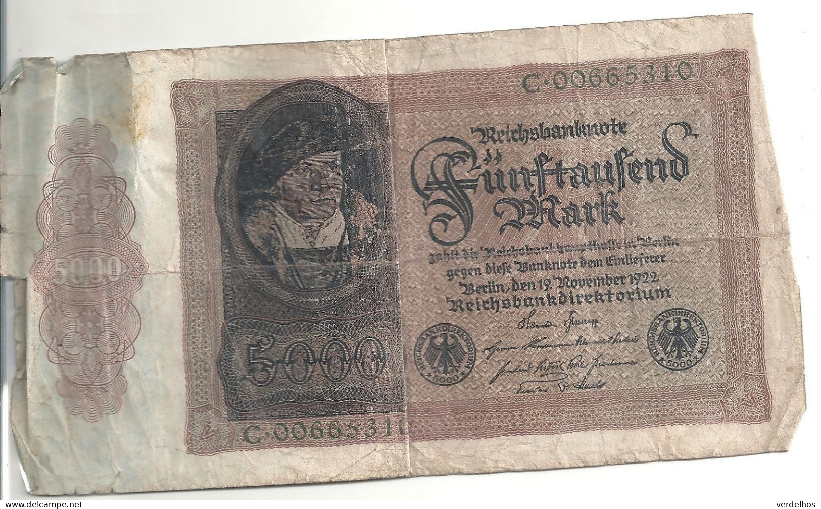 ALLEMAGNE 5000 MARK 1922 VG+ P 77 - 5.000 Mark