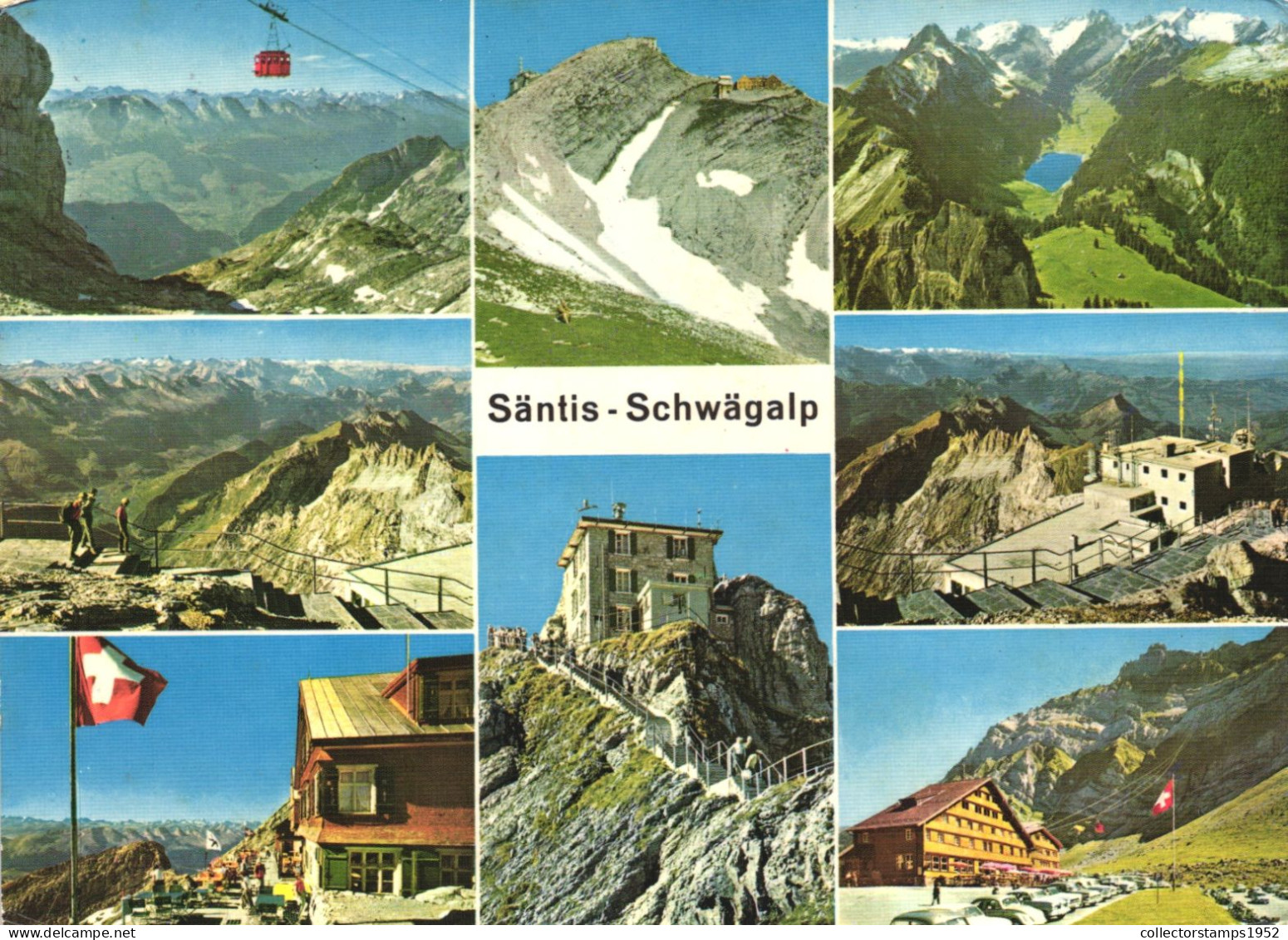 SANTIS, WILDHAUS, ST. GALLEN, MULTIPLE VIEWS, ARCHITECTURE, CABLE CAR, MOUNTAIN, FLAG, SWITZERLAND, POSTCARD - Wildhaus-Alt Sankt Johann