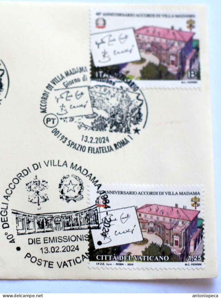 VATICAN - ITALY 2024, 40° ANNIVERSARIO ACCORDI VILLA MADAMA, JOINT EMISSION FDC - Unused Stamps