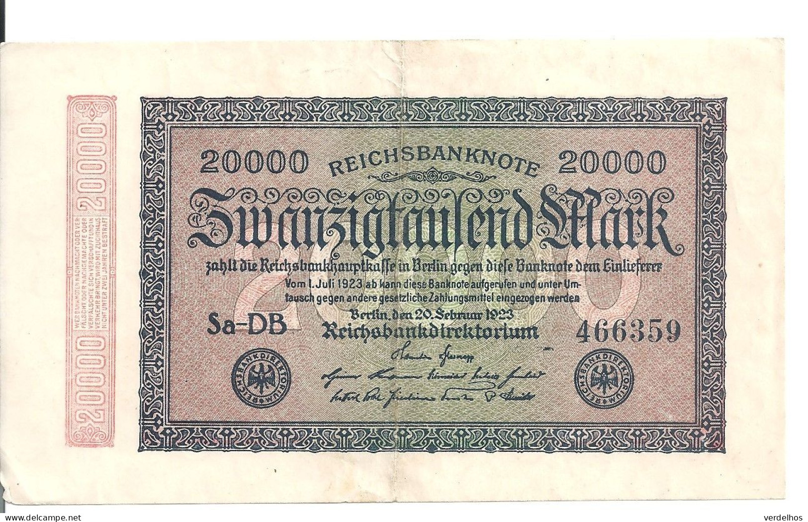 ALLEMAGNE 20000 MARK 1923 XF+ P 85 - 20.000 Mark