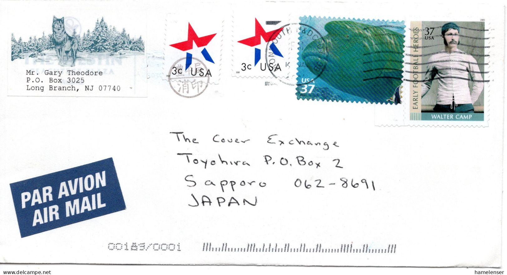 74965 - USA - 2004 - 37¢ Fisch MiF A LpBf MONMOUTH -> TOYOHIRA (Japan), M "Nachtraeglich Entwertet"-Stpl - Cartas & Documentos