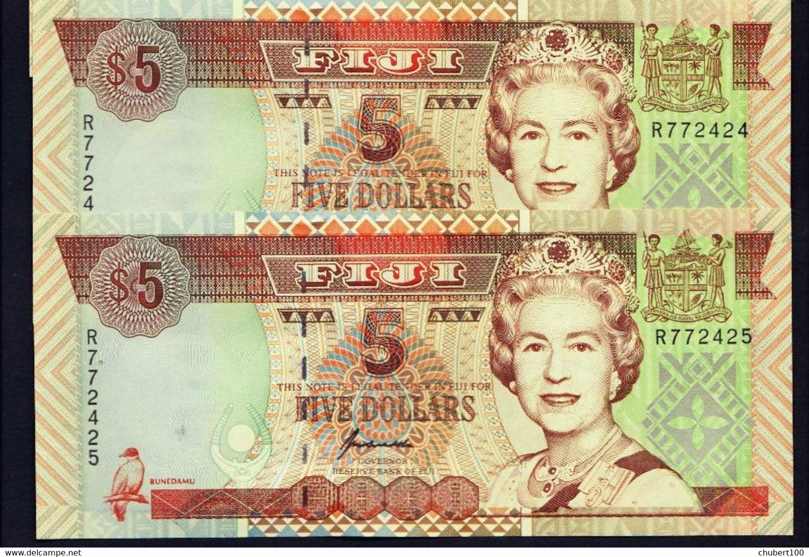 FIJI ,  P 101a , 5 Dollars , ND 1998, UNC , 2 Consecutive Notes - Fiji