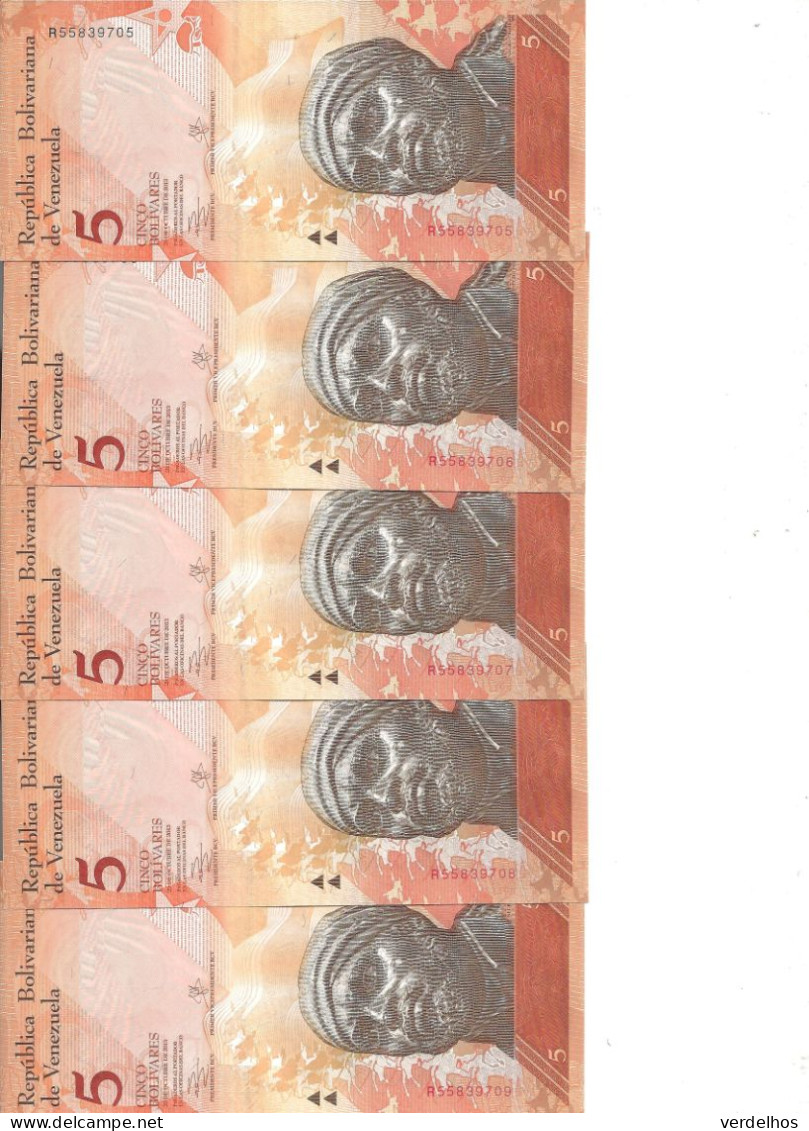 VENEZUELA 5 BOLIVARES 2013 UNC P 89 E ( 5 Billets ) - Venezuela