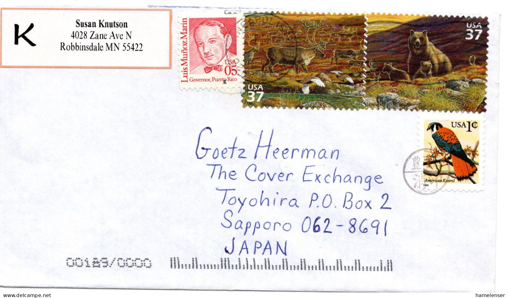 74967 - USA - 2003 - 37¢ Baer MiF A LpBf MINNEAPOLIS -> TOYOHIRA (Japan), M "Nachtraeglich Entwertet"-Stpl - Covers & Documents