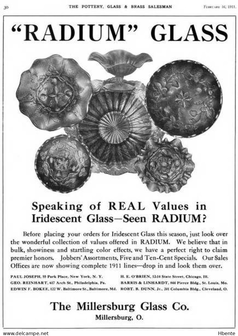 Radium Glass Millersburg Glass Advertising 1911 (Photo) - Gegenstände
