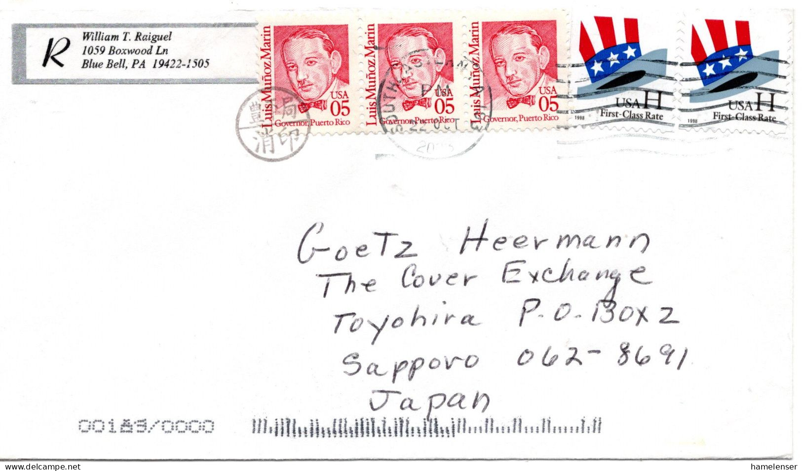 74971 - USA - 2003 - 2@"H" MiF A Bf SOUTHEAST... -> TOYOHIRA (Japan), M "Nachtraeglich Entwertet"-Stpl - Storia Postale
