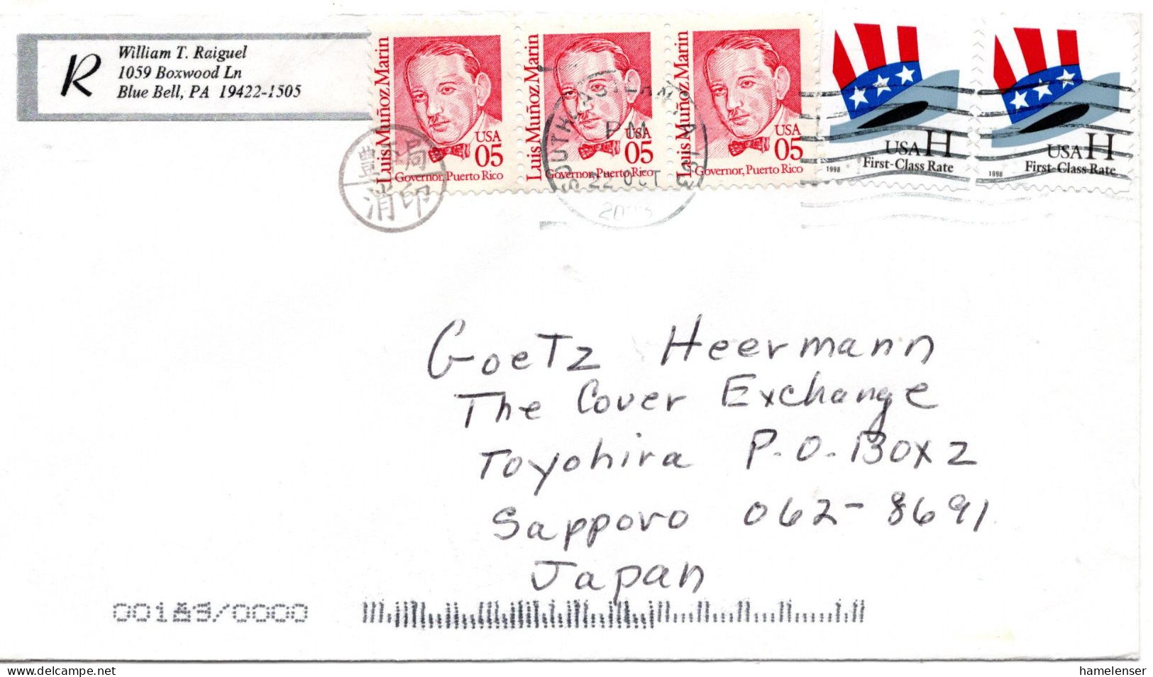 74971 - USA - 2003 - 2@"H" MiF A Bf SOUTHEAST... -> TOYOHIRA (Japan), M "Nachtraeglich Entwertet"-Stpl - Lettres & Documents