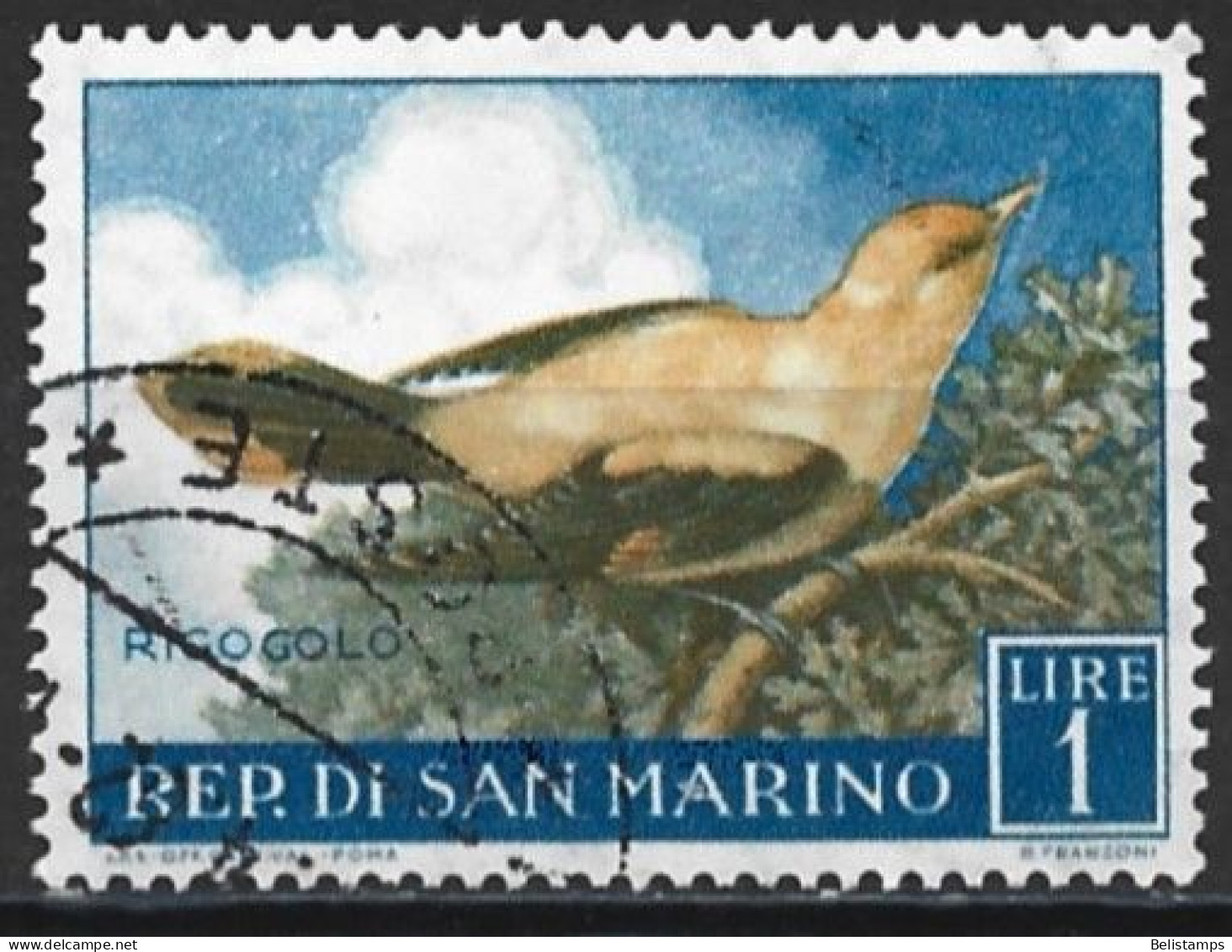 San Marino 1960. Scott #446 (U) Bird, Golden Oriole - Usati