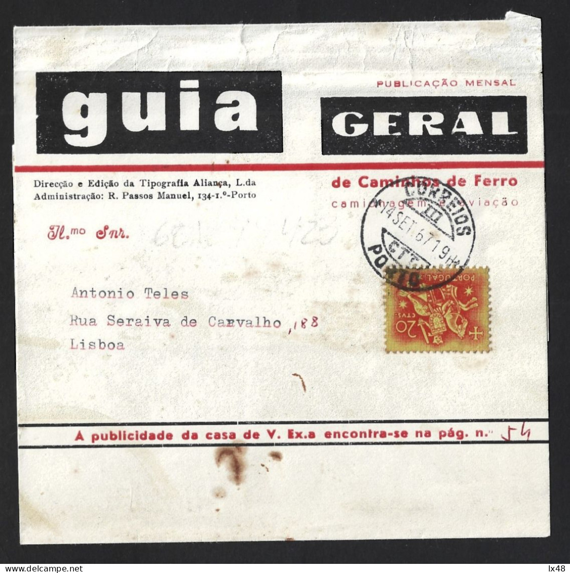 General Railway Guide. Newspaper Strip 'General Guide To Railways'. 1967 Obliteration. Horse. Cinta De Jornal 'Guia Gera - Lettres & Documents