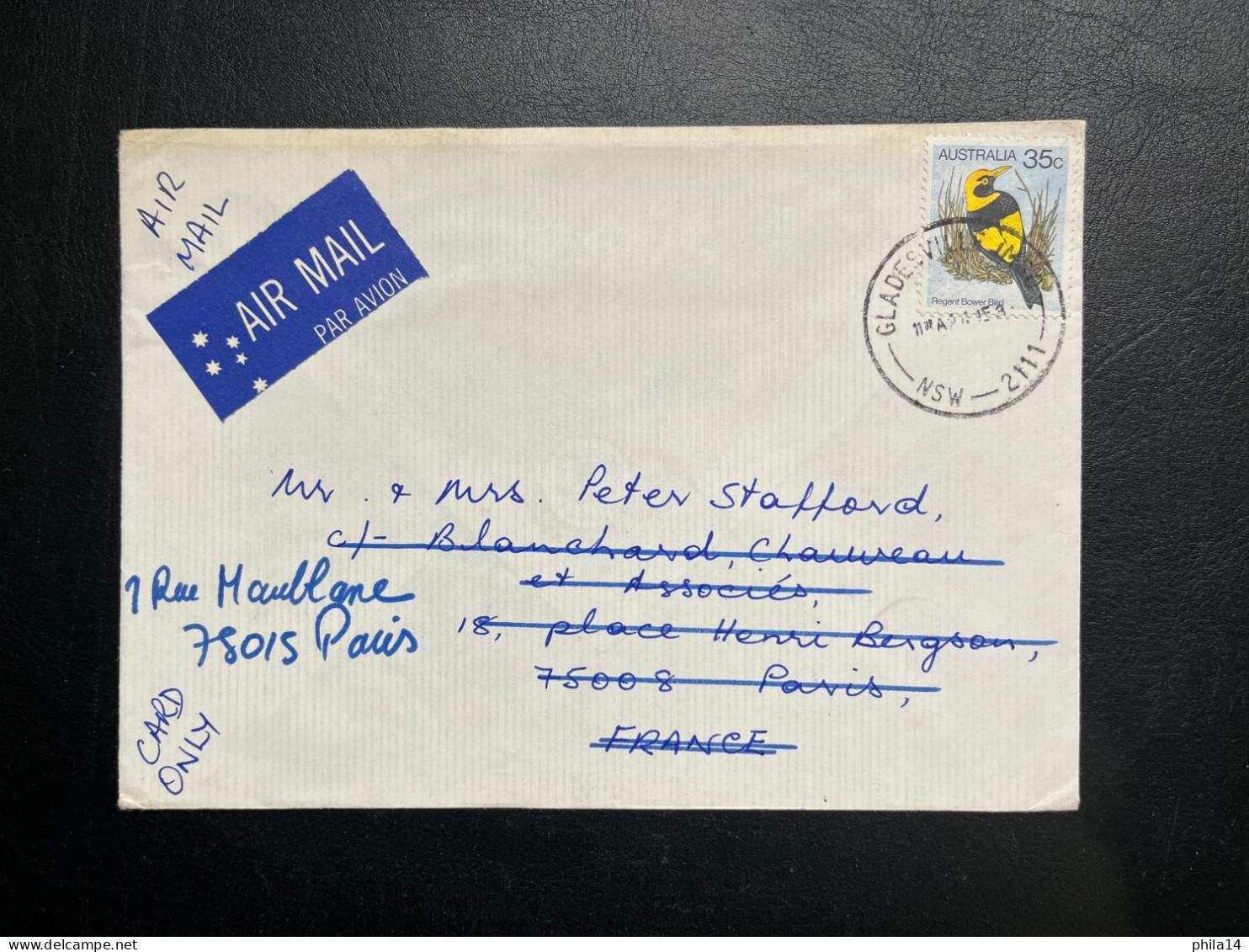 ENVELOPPE AUSTRALIE GLADESVILLE POUR PARIS 1982 - Brieven En Documenten