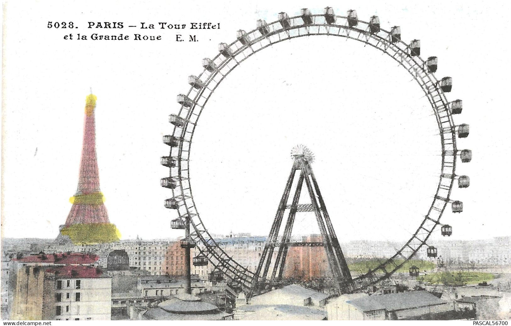 CPA PARIS COULEUR - TOUR EIFFEL ET GRANDE ROUE - EDITEUR EM 5012 - Eiffelturm