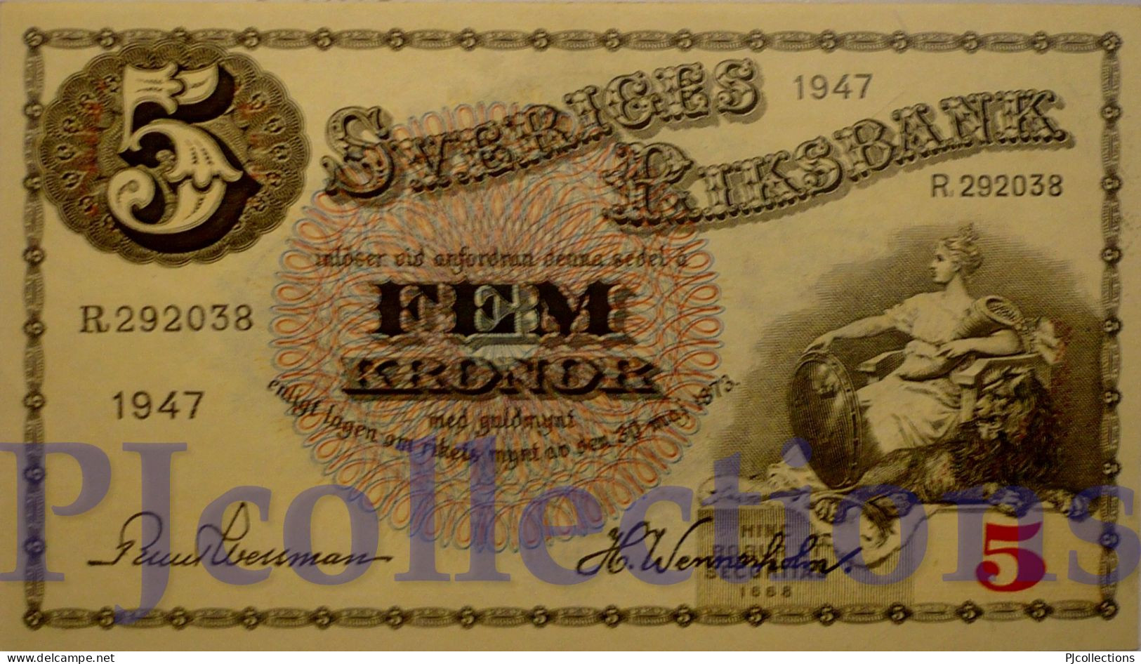 SWEDEN 5 KRONOR 1947 PICK 33ad AU/UNC - Suède