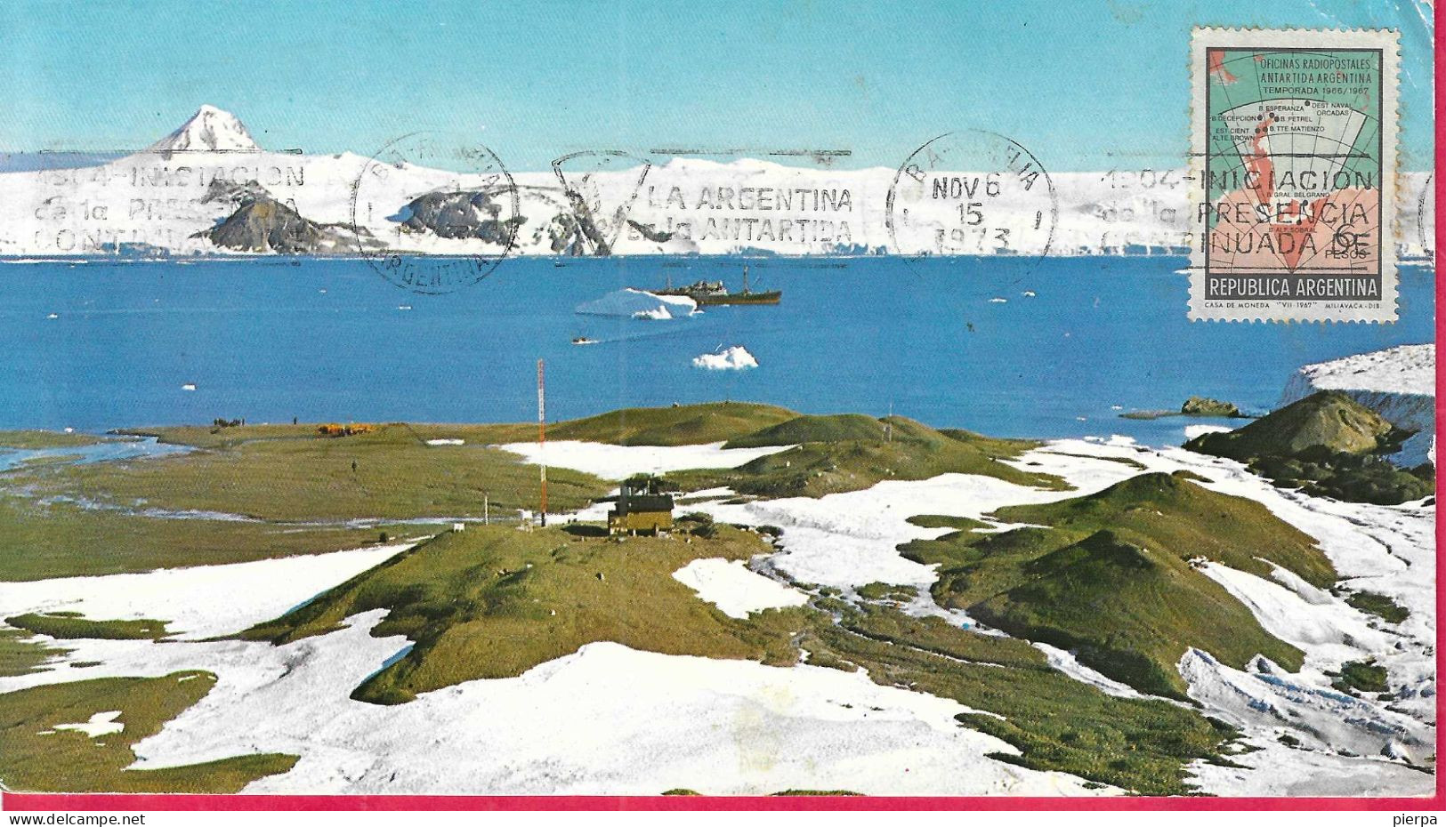 ARGENTINA - CARTOLINA  SOUVENIR  FORMATO GRANDE CON ANNULLO MECCANICO CELEBRATIVO PRESENZA ARGENTINA IN ANTARTIDE 1973 - Covers & Documents
