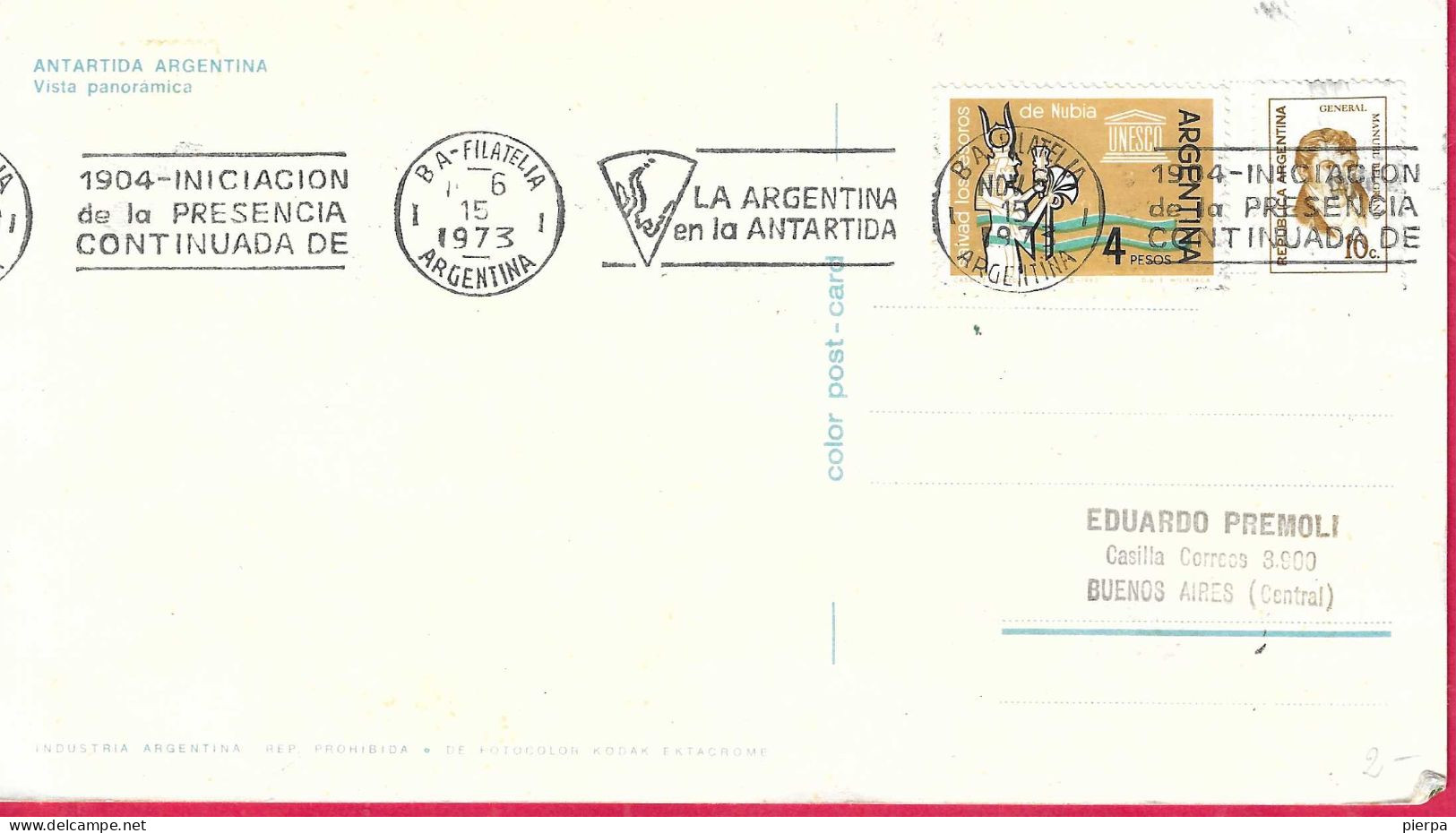 ARGENTINA - CARTOLINA  SOUVENIR  FORMATO GRANDE CON ANNULLO MECCANICO CELEBRATIVO PRESENZA ARGENTINA IN ANTARTIDE 1973 - Briefe U. Dokumente