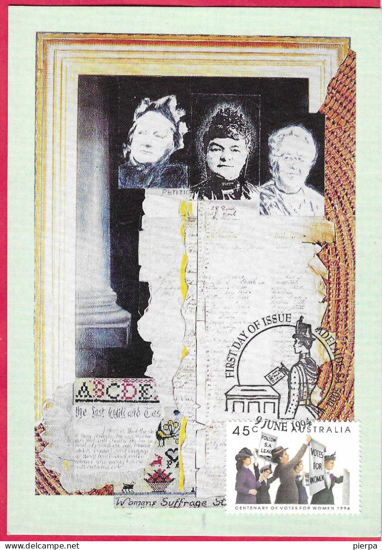 AUSTRALIA - CARTOLINA MAXIMUM - VOTO ALLE DONNE - ANNULLO F.D.C. *9.JUNE.1994* - Cartas Máxima